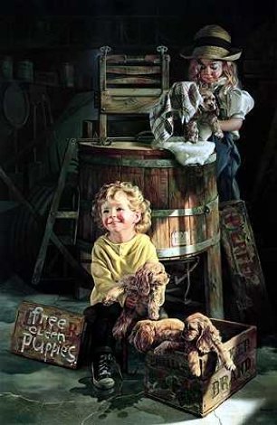 Free Clean Puppies 1994 Huge Limited Edition Print - Bob Byerley