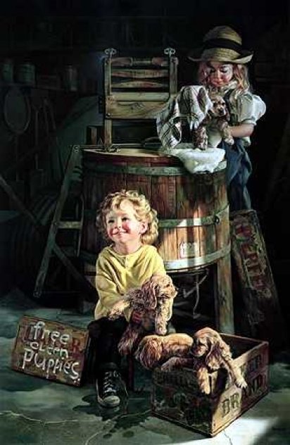 Free Clean Puppies 1994 Huge Limited Edition Print by Bob Byerley