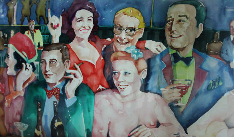 Drinks At the Club  Watercolor 1987 41x54 Watercolor - Sandra Jones Campbell