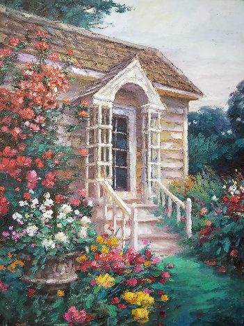 Cottage Entrance 1996 40x30 Huge Original Painting - Cao Yong