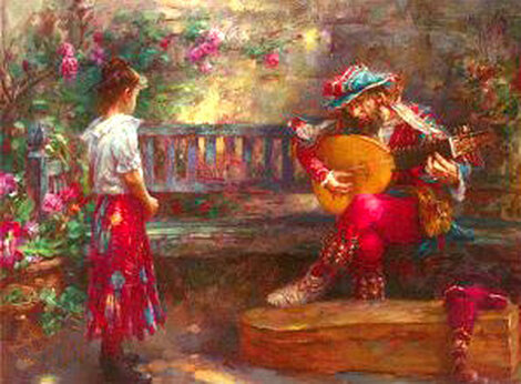 Girl With Musician 2003 Embellished Giclee on Canvas Limited Edition Print - Cao Yong
