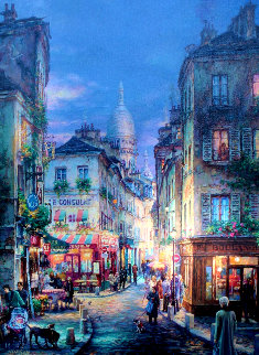 Stroll in Montmarte AP Embellished with remarque Limited Edition Print - Cao Yong Stroll in Montmarte AP Embellished with remarque Limited Edition Print - Cao Yong