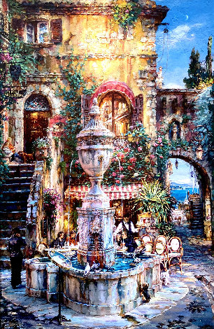 Twilight By the Fountain AP 2000 Embellished with Remarque Limited Edition Print - Cao Yong