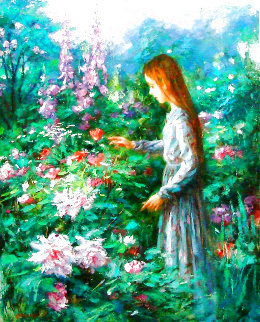 Flower Girl 1993 30x24 Original Painting - Cao Yong Flower Girl 1993 30x24 Original Painting - Cao Yong