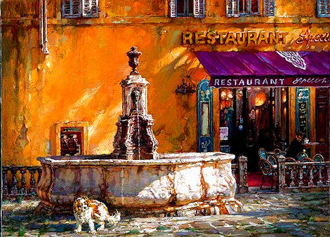 Town Square Tuscany Embellished Giclee on Canvas  -Italy Limited Edition Print - Cao Yong