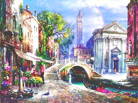 Day of Love 2003 Embellished Giclee on Canvas - Huge - Venice Italy Limited Edition Print - Cao Yong