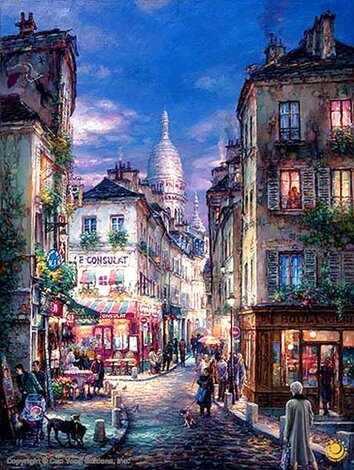 A Stroll in Montmartre 2006 - Embellished - Paris, France Limited Edition Print - Cao Yong