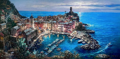 Moonlight in Vernazza AP Embellished - Huge - Italy Limited Edition Print - Cao Yong