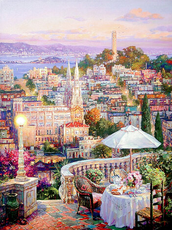 My Balcony - Embellished Giclee on Canvas - Huge - Coit Tower, San Francisco, California Limited Edition Print - Cao Yong