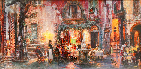 Pretty Life in Monterosso AP 2000 - Framed Embellished Giclee on Canvas - Huge - Italy 33x58 Limited Edition Print - Cao Yong