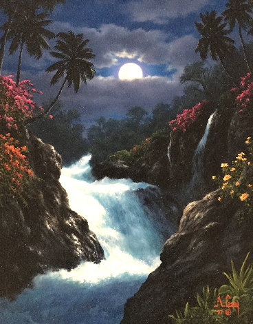Wainnini Falls 1997 24x30 - Hawaii Original Painting - Anthony Casay