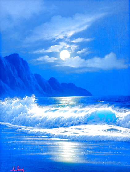 Moonlight 1982 Framed Oil on Canvas 24x18 by Anthony Casay - For