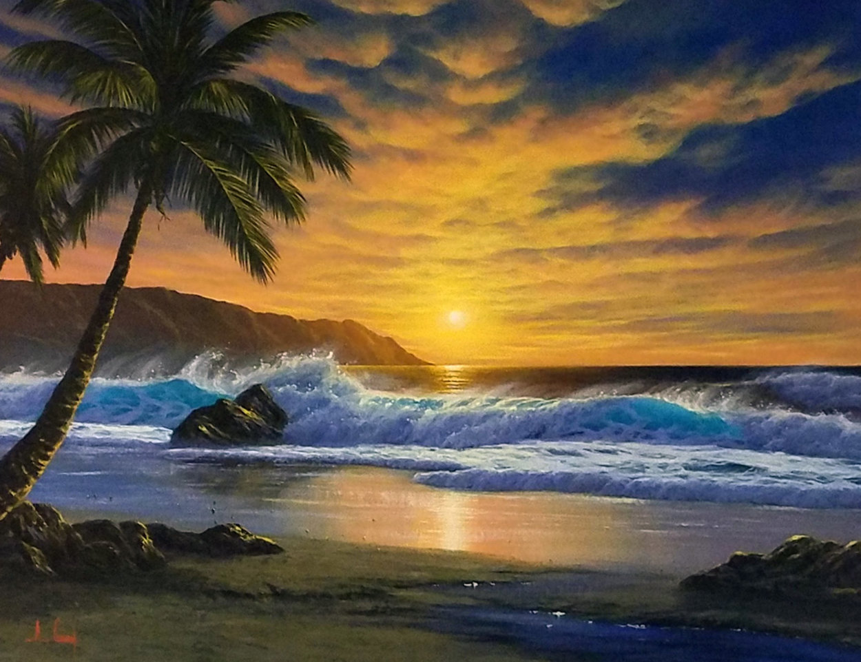 Untitled Seascape (Maui Beach) 1988 33x43 - Huge Original Painting by Anthony Casay