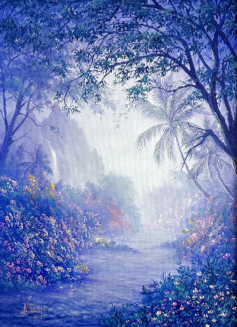 Mystical Landscape 1987 25x21 Original Painting - Anthony Casay