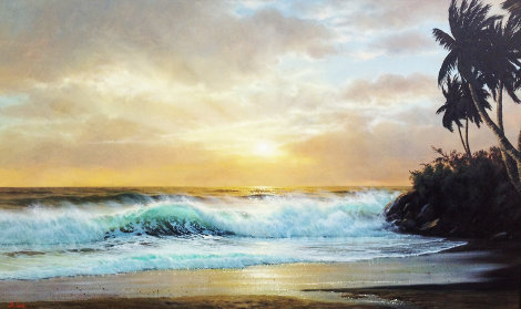 Hawaiian Sunset 1976 36x60 Huge Original Painting - Anthony Casay