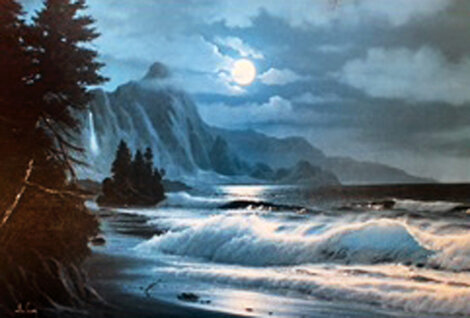 Hanalei At Night 1970 34x24 - Hawaii Original Painting - Anthony Casay