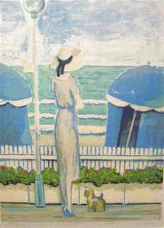 Femme Au Chien a Deauville Limited Edition Print - Jeanne Pierre Cassigneul Femme Au Chien a Deauville Limited Edition Print - Jeanne Pierre Cassigneul