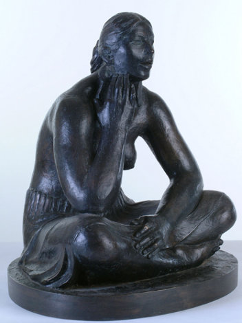 Mujer Con Orejeras (Woman with Earrings) Bronze Sculpture 2007 16 in Sculpture - Felipe Castaneda