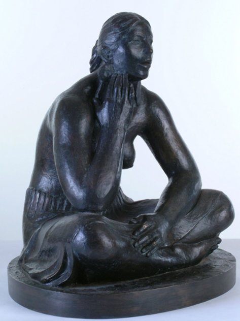 Mujer Con Orejeras (Woman with Earrings) Bronze Sculpture 2007 16 in Sculpture by Felipe Castaneda