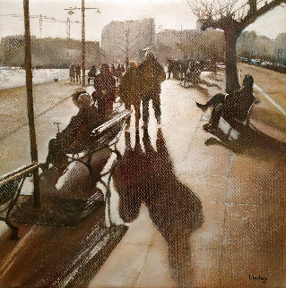 Strolling Along the Bay of Santander 2019 14x14 Original Painting - Tomas Castano Strolling Along the Bay of Santander 2019 14x14 Original Painting - Tomas Castano