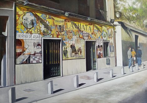 Restaurante la Chata 2025 20x28 Oil on Canvas - Madrid, Spain Original Painting - Tomas Castano