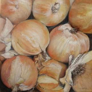 Onions 2011 11x11 Original Painting - Tomas Castano Onions 2011 11x11 Original Painting - Tomas Castano