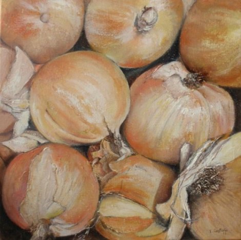 Onions 2011 11x11 Original Painting - Tomas Castano
