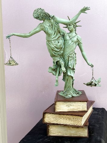 Lady Liberty  Summons Justice to Weigh the Price of Peace Resin Sculpture 2023 30 in Sculpture - Franco Castelluccio