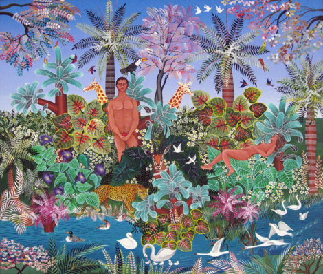 Adam and Eve 1992 22x27 Original Painting - Miguel Garcia Ceballos
