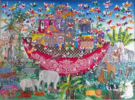 Untitled (Noah's Ark) 1983 31x43 - Huge Original Painting - Miguel Garcia Ceballos