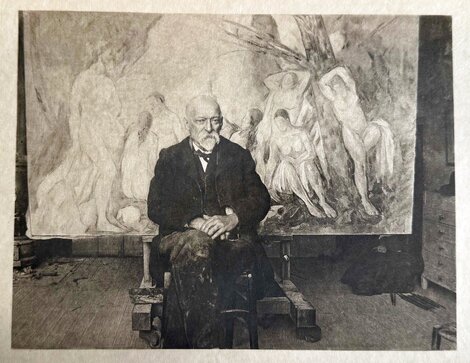 Les Baigneurs - Image of Cezanne Sitting in Front of His Painting “ Baigneurs’ Photography - Paul Cezanne