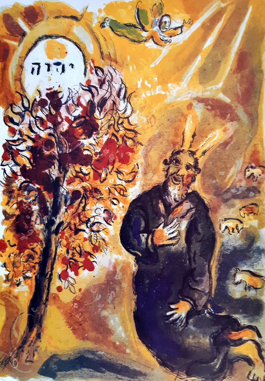 Moïse Et Le Buisson Ardent 1966 Lithograph 22x17 by Marc Chagall For