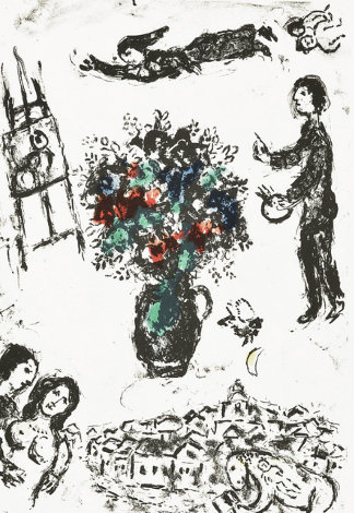 Bouquet Su La Ville 1983 HS Limited Edition Print - Marc Chagall