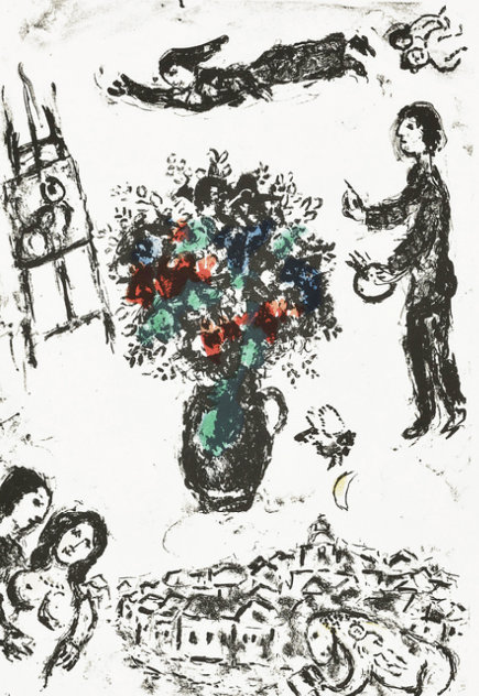 Bouquet Su La Ville 1983 HS Limited Edition Print by Marc Chagall