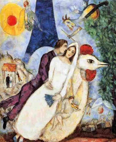 Bridal Pair with the Eiffel Tower Limited Edition Print - Marc Chagall