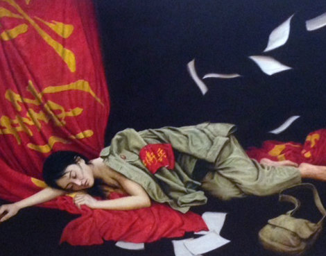 Red Youth 1996 41x33 Huge Original Painting - Liu ChangWen
