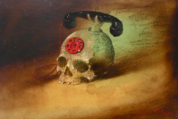Skull-phone 1999 8x12 Original Painting - Genia Chef