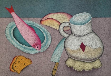 Still Life With Fish And Bread Limited Edition Print - Mihail Chemiakin