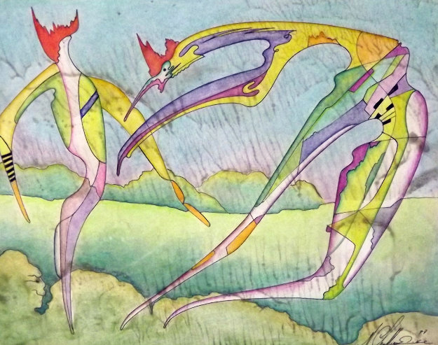 Metaphysical Rainbow Early Watercolor 1977 22x24 Watercolor - Mihail Chemiakin
