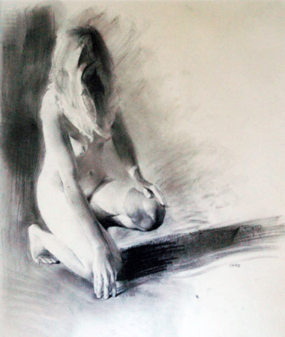 Nude Girl Kneeling 1992 23x17 Works on Paper (not prints) by Chase Chen