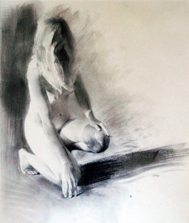 Nude Girl Kneeling 1992 23x17 Works on Paper (not prints) - Chase Chen