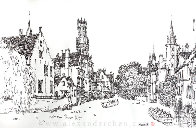 Canal of Bridges in Belgium Drawing 2008 Drawing by Alexander Chen - 0 Canal of Bridges in Belgium Drawing 2008 Drawing by Alexander Chen - 0