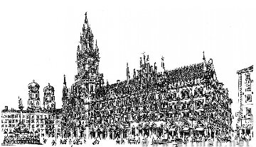 Marienplatz in Munich Drawing 2008 11x17 Drawing - Alexander Chen Marienplatz in Munich Drawing 2008 11x17 Drawing - Alexander Chen