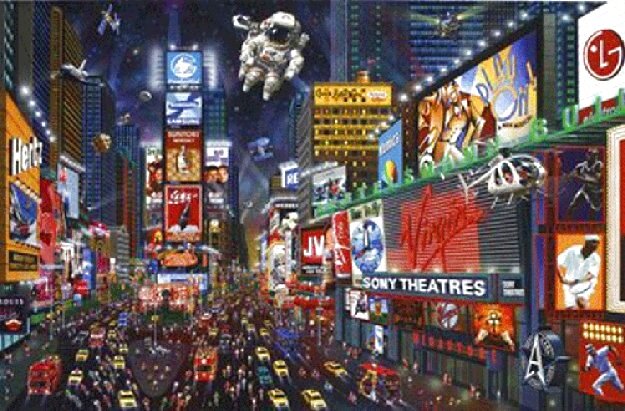 ALEXANDER CHEN タイムズスクエア シルクスクリーン Times Square Panorama - 2002, Giclee on Canvas, 12x18 by Alexander