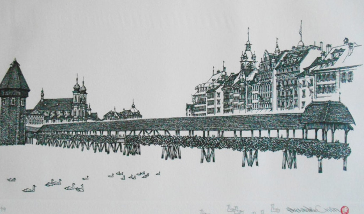 Chapel Bridge Lucerne w remarque 2008 Limited Edition Print by Alexander Chen Chapel Bridge Lucerne w remarque 2008 Limited Edition Print by Alexander Chen