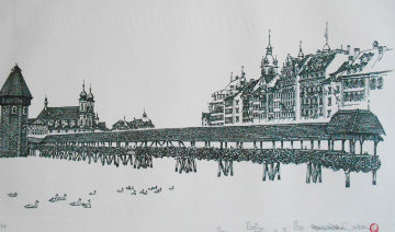Chapel Bridge Lucerne w remarque 2008 Limited Edition Print - Alexander Chen Chapel Bridge Lucerne w remarque 2008 Limited Edition Print - Alexander Chen