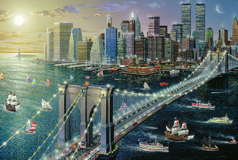 Brooklyn Bridge Embellished New York 2002 - NYC - Twin Towers Limited Edition Print - Alexander Chen