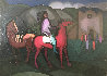 Taos Indian, Two Horses And a Church 30x40 Original Painting by Constantine Cherkas - 0 Taos Indian, Two Horses And a Church 30x40 Original Painting by Constantine Cherkas - 0