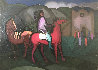 Taos Indian, Two Horses And a Church 30x40 Huge - New Mexico Original Painting by Constantine Cherkas - 0