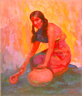 Indian Girl With Pot 2004 35x31 Original Painting - Constantine Cherkas Indian Girl With Pot 2004 35x31 Original Painting - Constantine Cherkas
